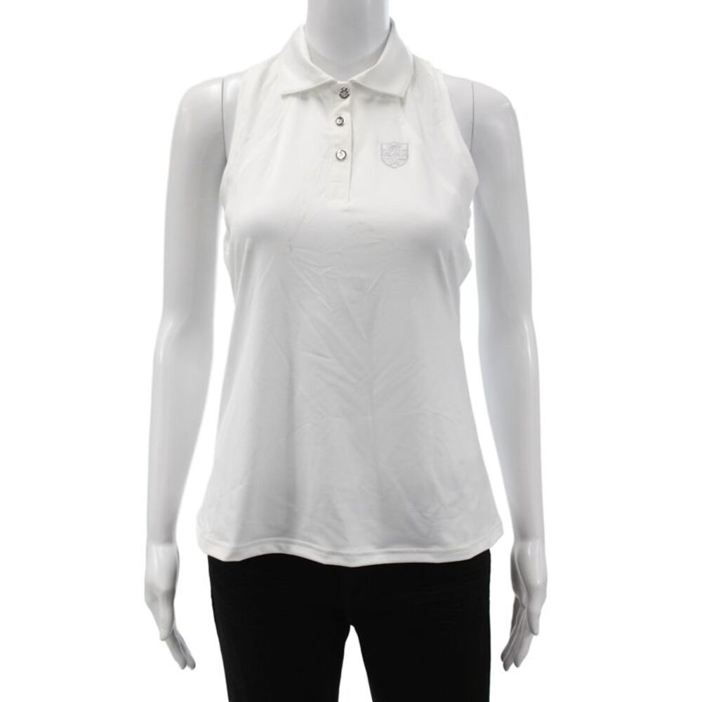 InPhorm Women Sleeveless Basic Polo White Collared Button Polyester Golf Size S